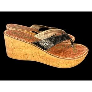 TWO PAIRS of Sam Edelman Wedge Sandals Womens Size 10 Black and Tan